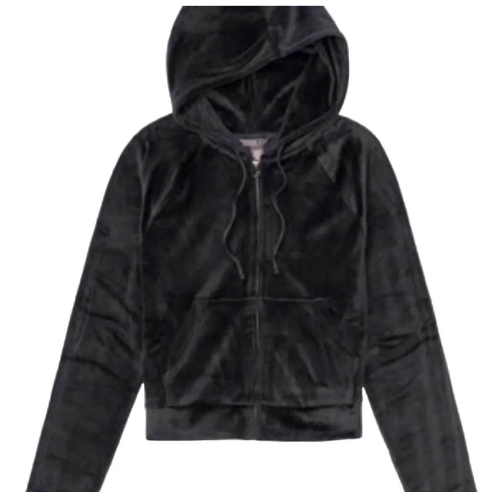 Victoria’s Secret On Point Black Velour Full Zip Jacket Hoodie XL NWT